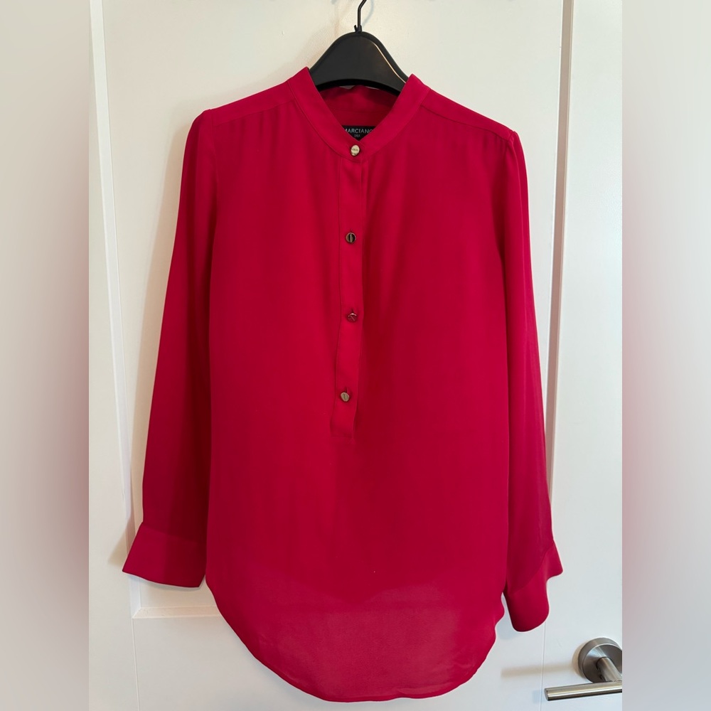 Marciano Vibrant Red 100% Silk Button-Up Blouse